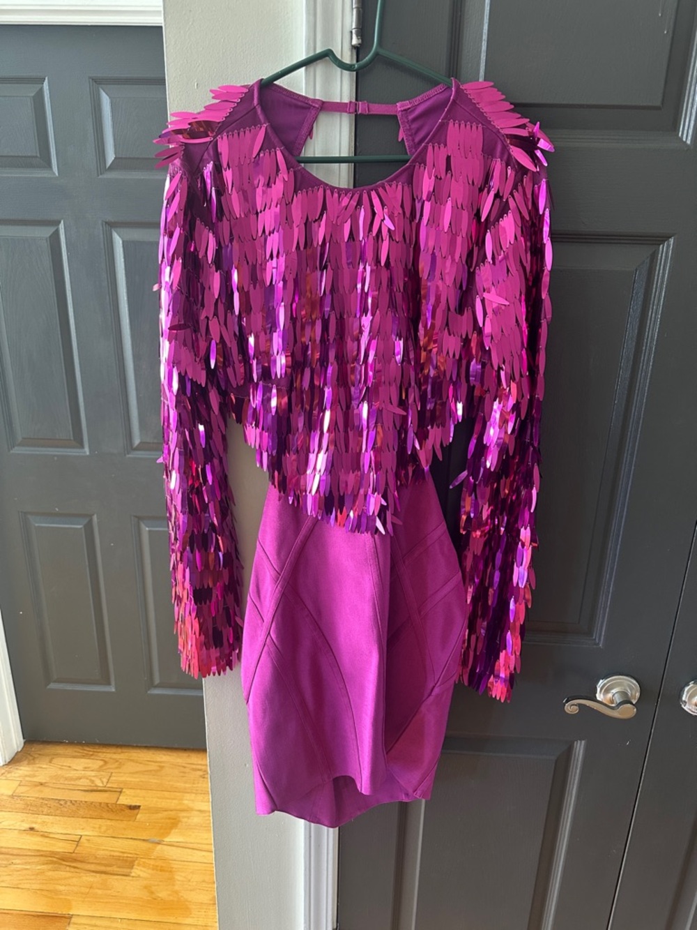 ASOS Magenta Sequin Long Sleeve Mini Dress